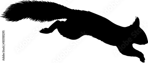 Silhouette of a squirrel in mid-air, captured in a dynamic leap