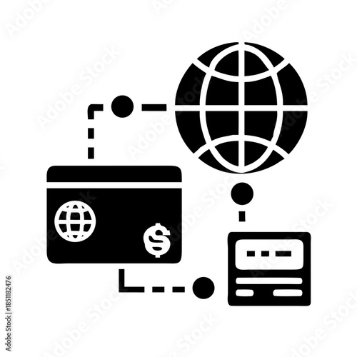 Global cashless payment network visualization glowing data lines world map futuristic fintech theme international transaction display digital finance ..