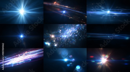 Cosmic Light Streaks and Starbursts Abstract SciFi Backgrounds.