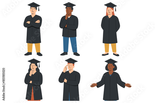 Diverse group of graduates in caps and gowns celebrating achievement together