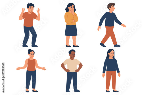 Diverse characters in various poses expressing emotions and actions
