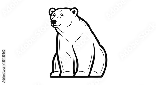 Black and white outline of a sitting polar bear for nature and wildlife designs