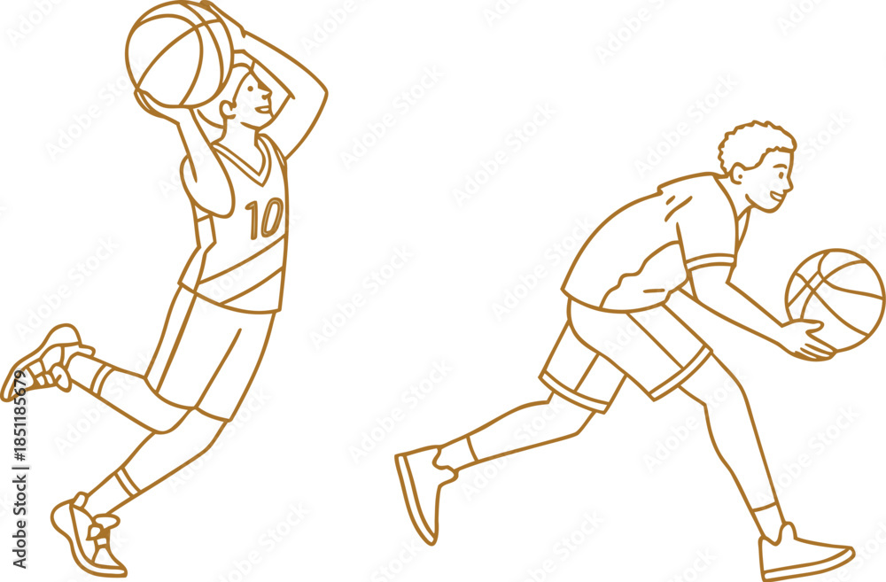 Fototapeta premium Vector illustration of a black silhouette of a running man and woman sport football player drawing cartoon fitness body art sketch people