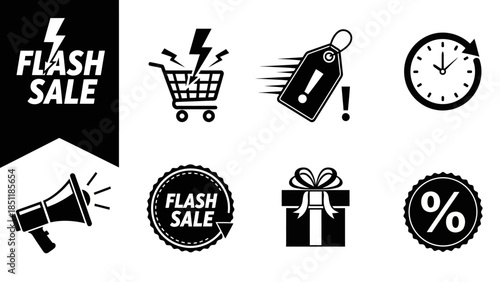 Flash Sale Icons and Graphics for Marketing Promotions.