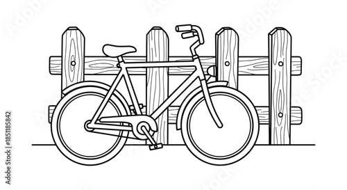 Black and white linear bicycle and wooden fence line art design