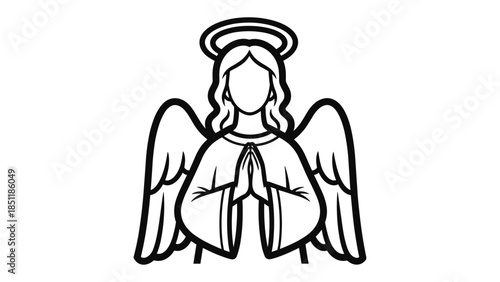 Linear angel design with halo and wings in praying position