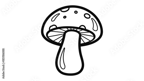 Black and white mushroom drawing: simple outline design for coloring