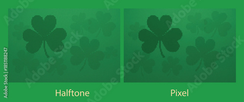 Layered Green Fog Background with Shamrock Silhouettes in Depth