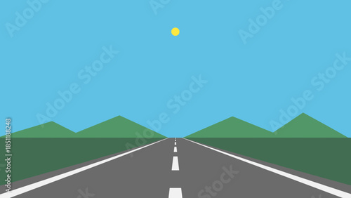 Straight Road with White Lane Markings.