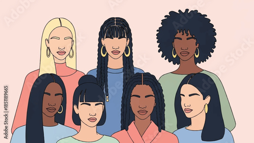 Diverse group of women standing together in a harmonious gathering