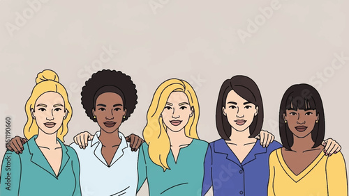 Diverse group of women standing together in solidarity and friendship