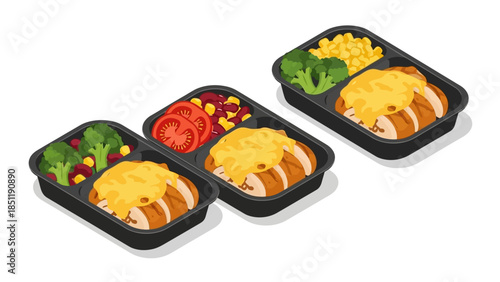 Healthy meal prep with cheesy chicken and vegetables