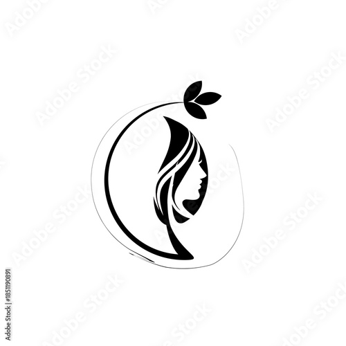 beauty woman logo design for salon, makeover, hair stylist, hair cut. beauty vector with leaf logo design. beauty logo with leaf design elegant black color