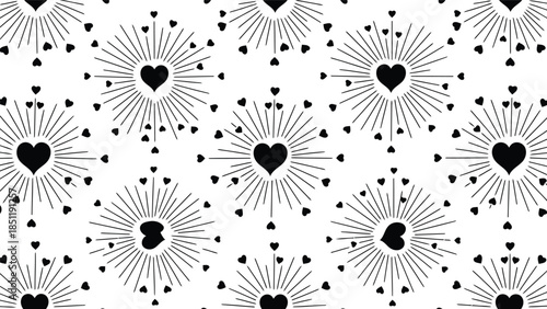 Stylish Heart Pattern Vector with Radiant Sunburst Design for Modern Decor and Fashion