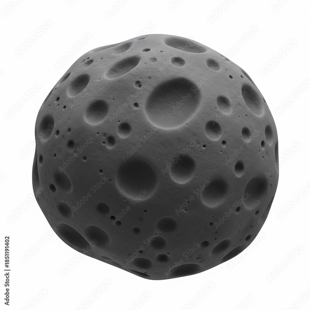 Fototapeta premium 3D Rendered Cratered Asteroid or Moon Isolated on White perfect for website banner, educational material, graphic design, presentation background, digital art