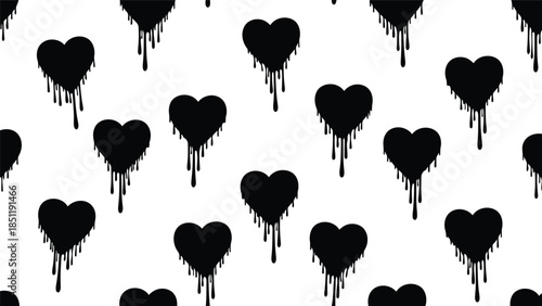 Stylish Black Dripping Heart Pattern Vector for Trendy Fashion and Graphic Design