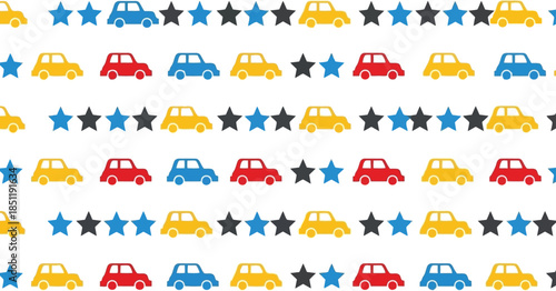 Colorful Toy Cars Pattern Vector for Kids' Room Decor and Playful Designs