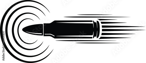 Black bullet in motion with concentric circles and speed lines