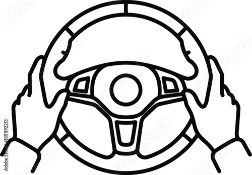 Hands gripping a car steering wheel outline driving