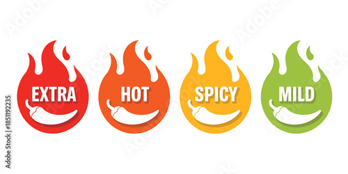 Spicy Flame Icons Set for Food and Beverage Labeling