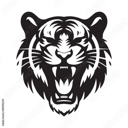tiger roaring vector silhouette clip art logo design illustration