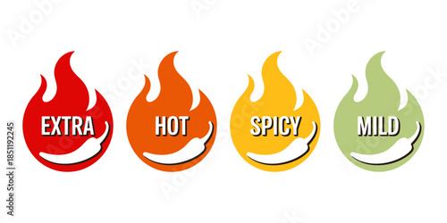 Spicy Flame Icons Set for Food and Beverage Labeling