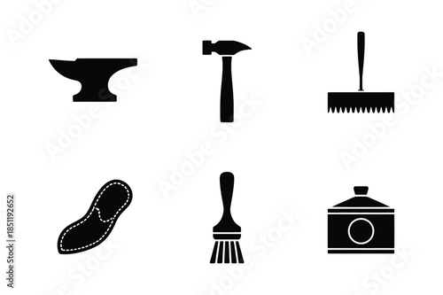 Handmade Craft and Shoemaking Tool Silhouette Icons