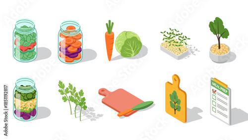 Isometric vegetables and meal prep tools for healthy eating