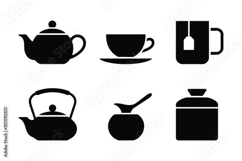 Tea and Coffee Drinkware Kitchenware Silhouette Icons