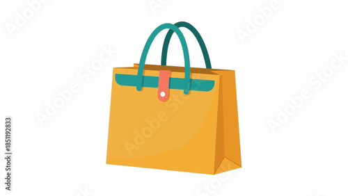 Colorful shopping bag icon with green handles on white background