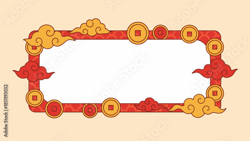 Festive Chinese New Year border with traditional coin and cloud motifs, perfect for greeting cards and decorations