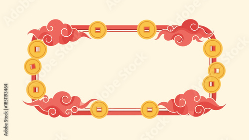 Festive Frame with Traditional Chinese Clouds and Coins, Ideal for New Year and Celebrations