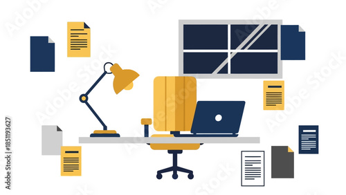 Modern workspace design with yellow and blue accents for inspiration and productivity