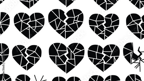Broken Heart Vector Pattern: Emotional Abstract Design for Valentine's Day, Romantic Illustrations, Love and Loss Themes
