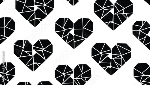 Stylized Black and White Fragmented Heart Pattern Vector for Modern Design and Creative Projects
