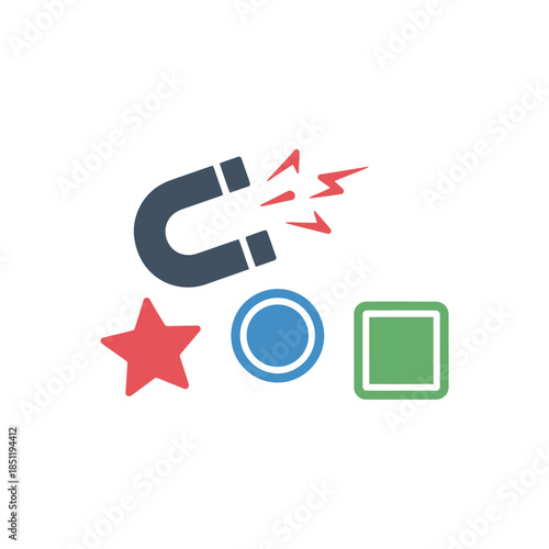 Horseshoe Magnet Attracting Various Shapes.