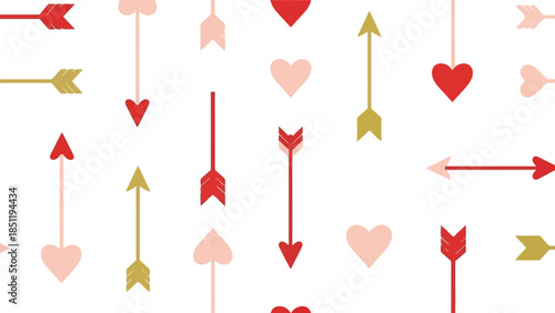 Romantic Hearts and Arrows Seamless Pattern Vector for Love, Valentine's Day, Wedding and Celebration Designs