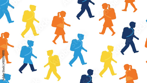 Diverse Schoolchildren Walking in Colorful Vector Illustration for Educational and Promotional Use