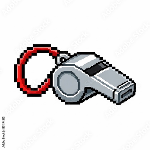 Pixel Art Whistle Icon with Red Ring perfect for website icon, app design, game asset, t-shirt design, blog graphics, digital sticker, social media post