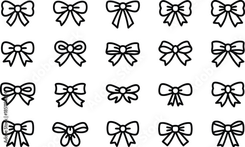 Assortment of Hand Drawn Bow Tie Icons and Symbols in Black and White 
