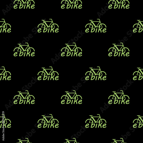 E bike logo design seamless pattern isolated on black background
