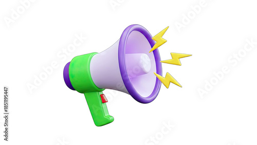 3D Megaphone Announcing with Lightning Bolts - Isolated
