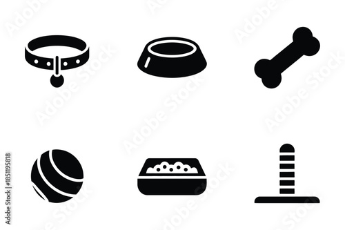 Pet Care and Animal Supplies Black Silhouette Icon Set