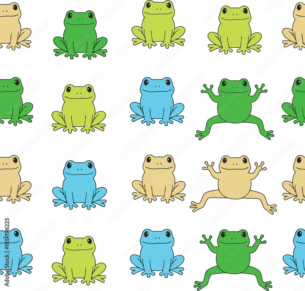 Obraz premium Colorful Frog Patterns Vector for Playful Designs, Nature-Inspired Graphics, Cute Animal Illustrations, and Children's Projects