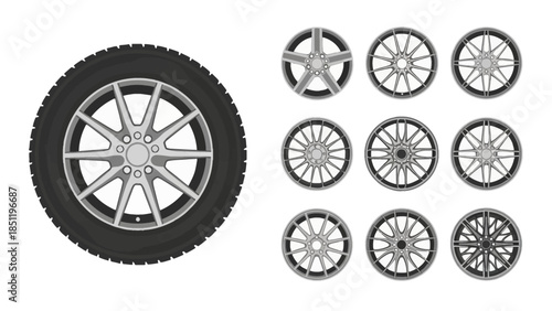 Diverse Designs of Automotive Wheels and Rims for Transport and Technology Concepts