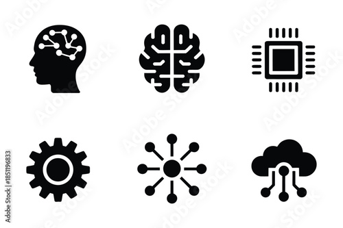Artificial intelligence neural network and brain technology symbols