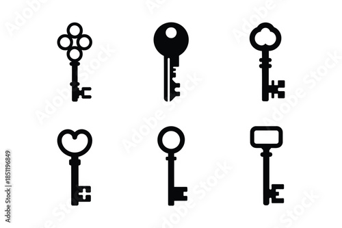 Vintage and modern door key silhouettes for security concepts
