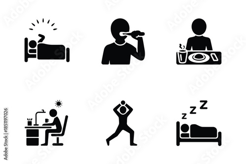Human daily routine and healthy habit activities stick figures