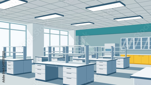 Modern laboratory workspace with natural light and clean design