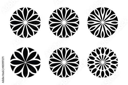 Decorative floral mandala icons set for logo and pattern design